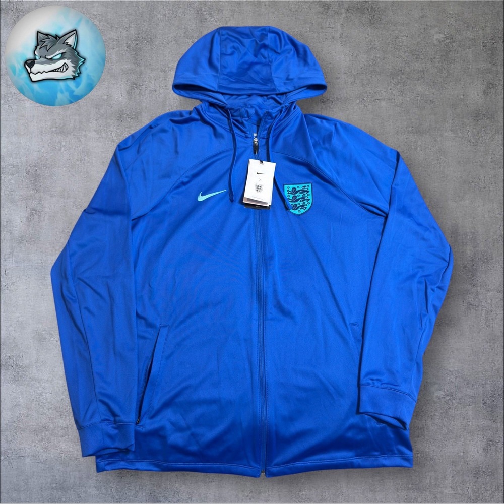 Nike England Strike Dri-FIT Hooded Soccer Track Jacket Blue Size L DM9529-480